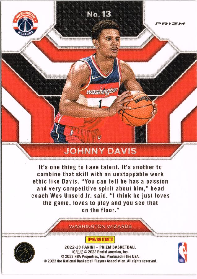 Reverso - Tarjeta Johnny Davis Panini Prizm 2022 #No. 13