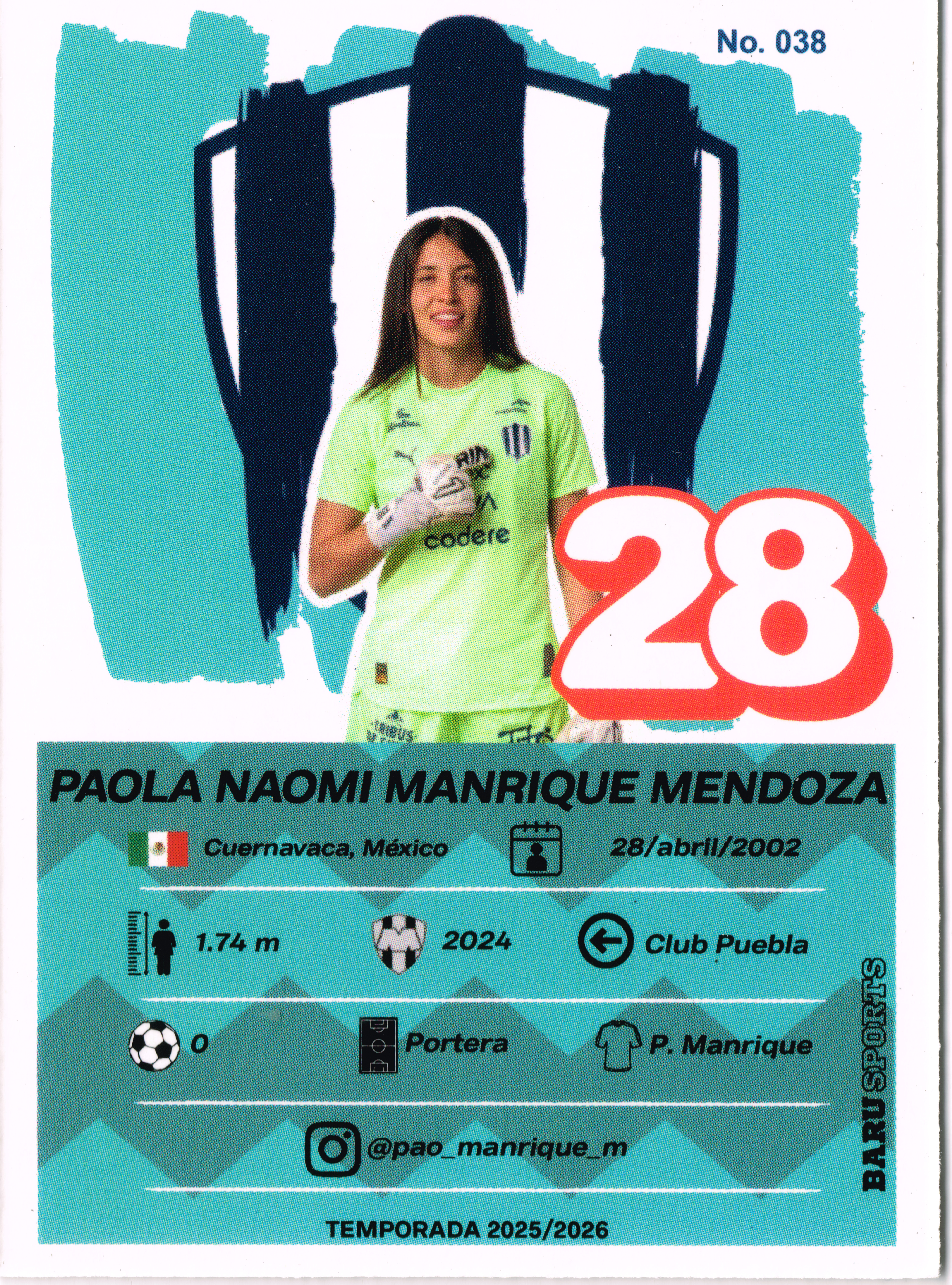 Reverso - Tarjeta Paola Naomi Manrique Mendoza BARU SPORTS 2025 #No. 038