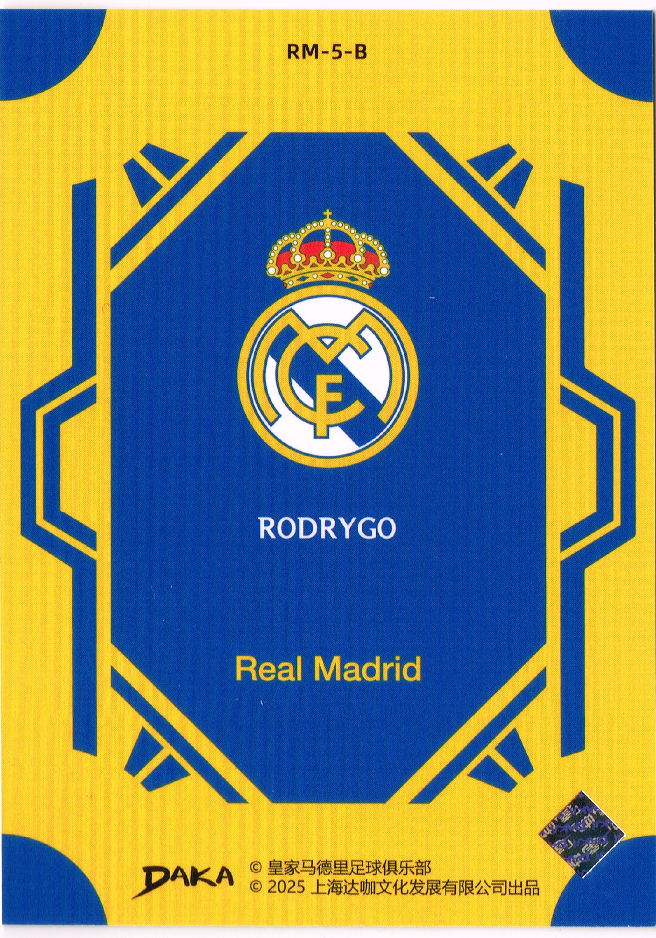 Reverso - Tarjeta Rodrygo DAKA 2025 #RM-5-B