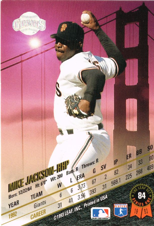 Reverso - Tarjeta Mike Jackson Leaf 1993 #No. 84