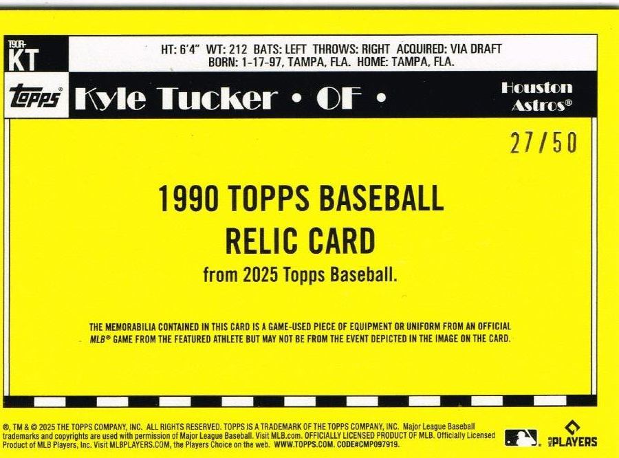 Reverso - Tarjeta Kyle Tucker Topps Baseball 2025 #190R-KT