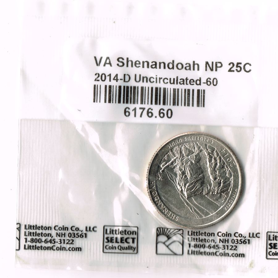 Reverso - Tarjeta 2014-D Shenandoah NP Quarter United States Mint (Denver / Littleton) 2014 #6176.60