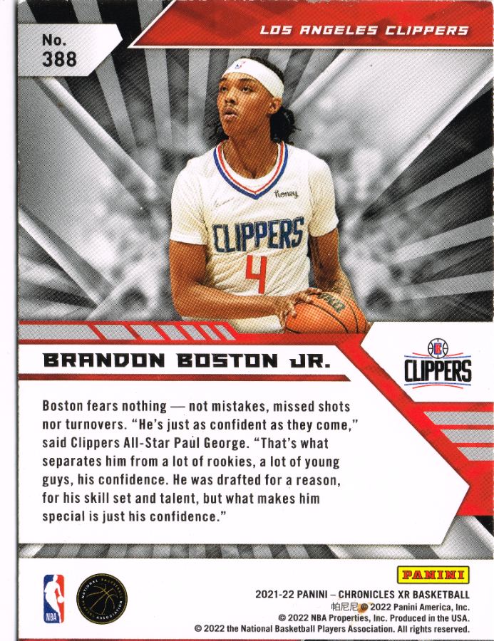 Reverso - Tarjeta Brandon Boston Jr. Panini 2021 #388