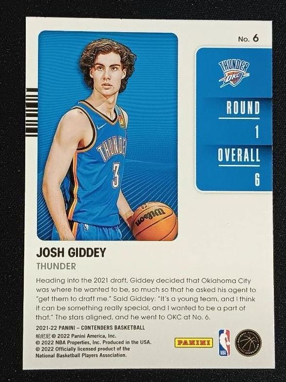 Reverso - Tarjeta Josh Giddey Panini 2021 #6