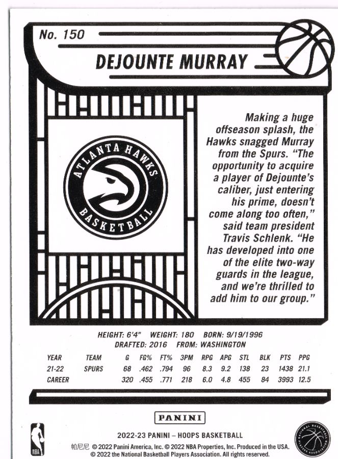 Reverso - Tarjeta Dejounte Murray Panini 2022 #150