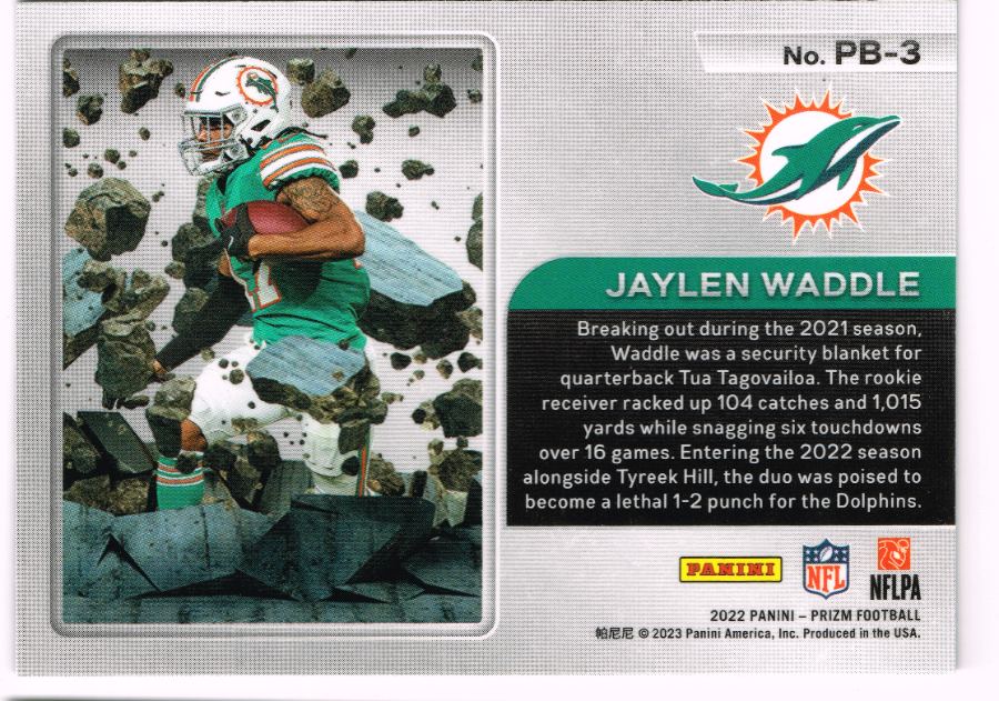 Reverso - Tarjeta Jaylen Waddle Panini 2022 #No. PB-3