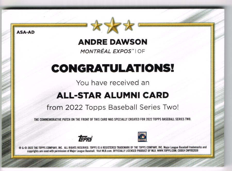 Reverso - Tarjeta Andre Dawson Topps 2022 #ASA-AD