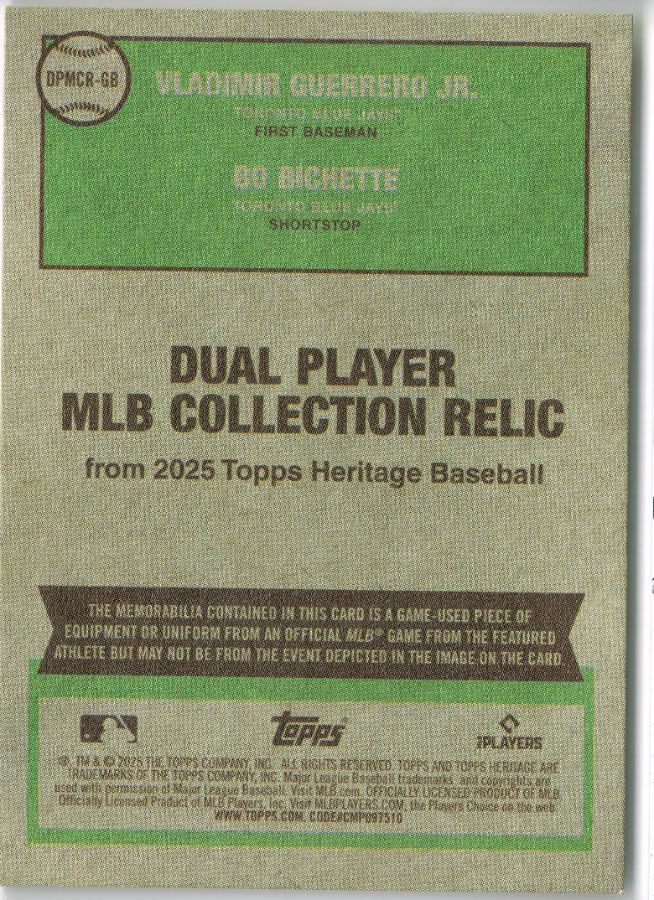 Reverso - Tarjeta Vladimir Guerrero Jr. & Bo Bichette Topps 2025 #DPMCR-GB