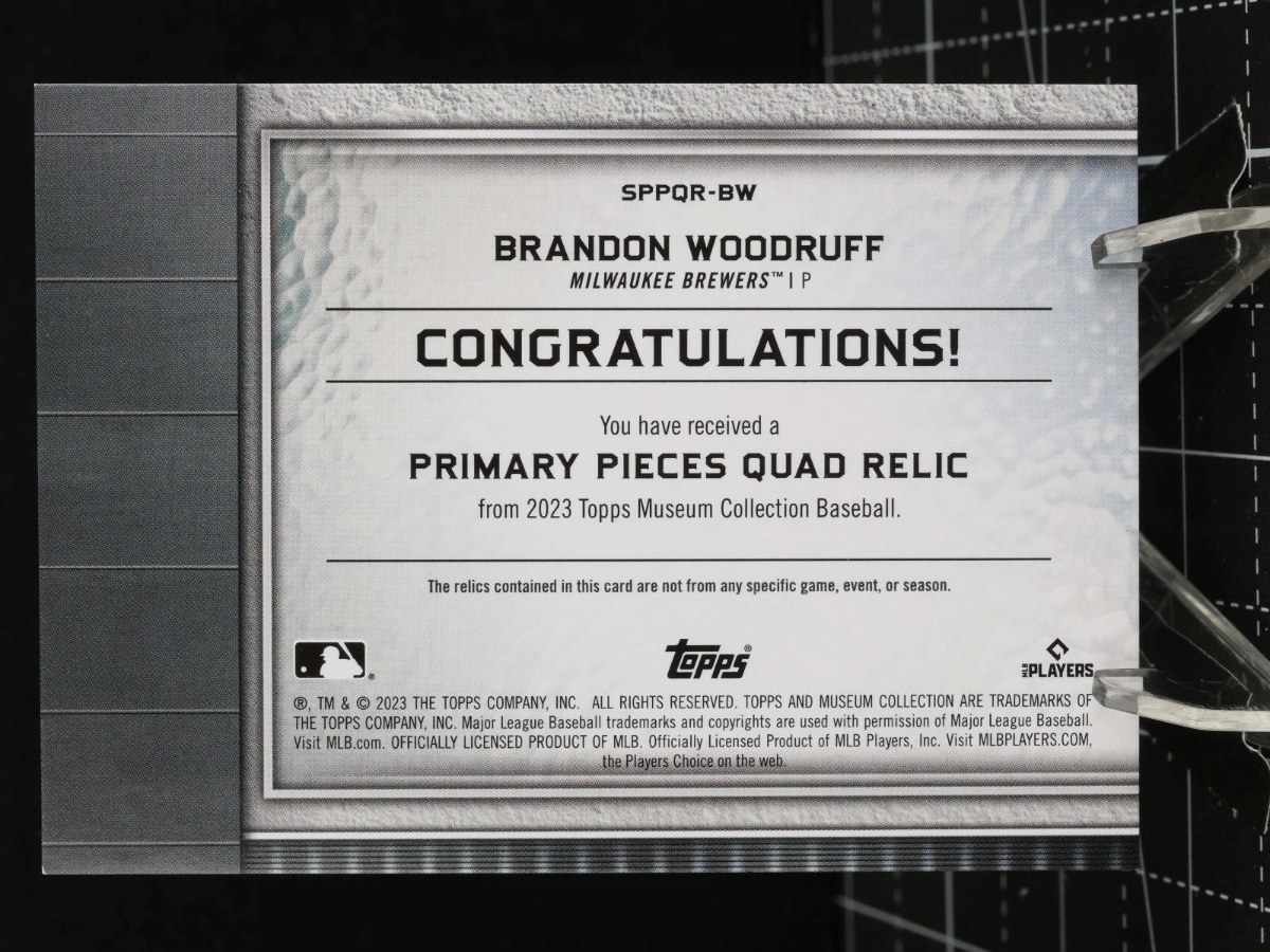 Reverso - Tarjeta Brandon Woodruff Topps Museum Collection 2023 #SPPQR-BW
