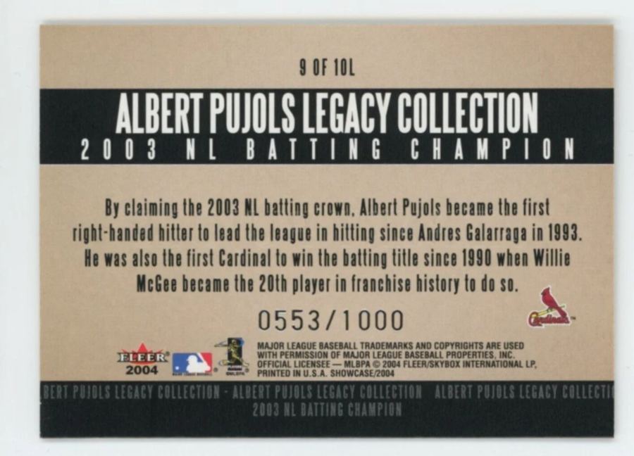 Reverso - Tarjeta Albert Pujols Fleer Showcase 2004 #9 OF 10L