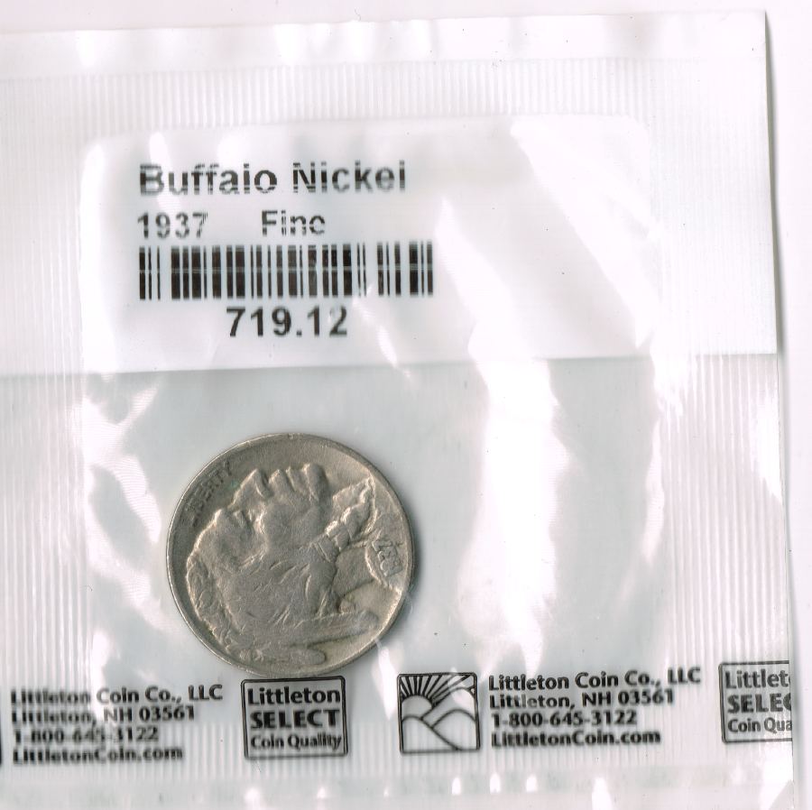 Tarjeta 1937 Buffalo Nickel United States Mint (Littleton Coin Co.) 1937 #719.12