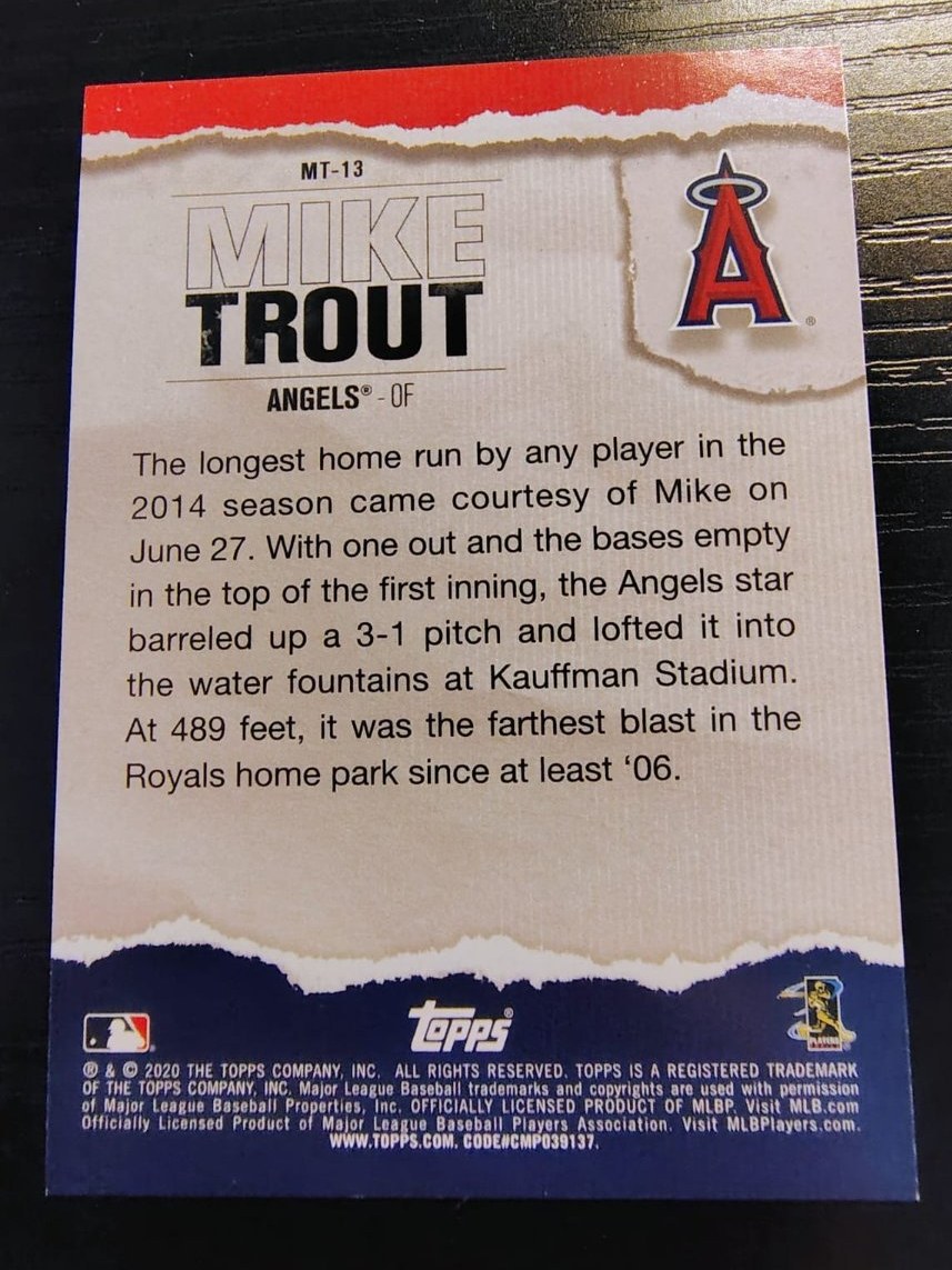 Reverso - Tarjeta Mike Trout Topps 2020 #MT-13