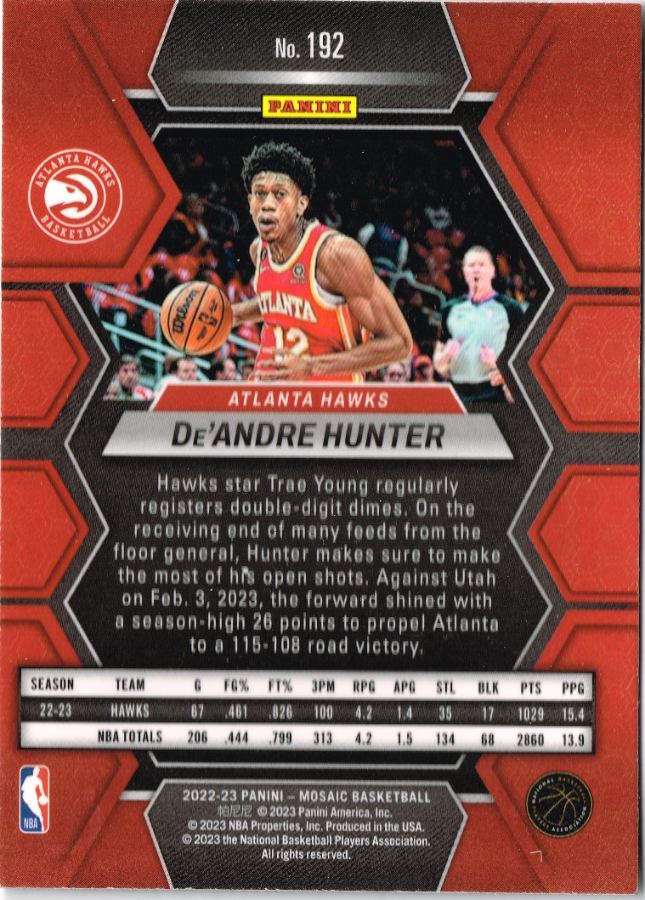 Reverso - Tarjeta De'Andre Hunter Panini 2022 #192