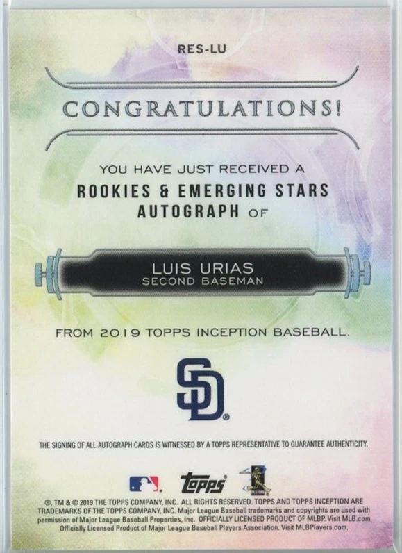Reverso - Tarjeta Luis Urias Topps 2019 #RES-LU