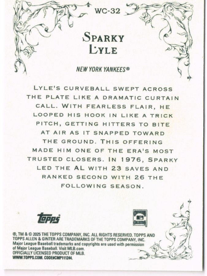 Reverso - Tarjeta Sparky Lyle Topps 2025 #WC-32