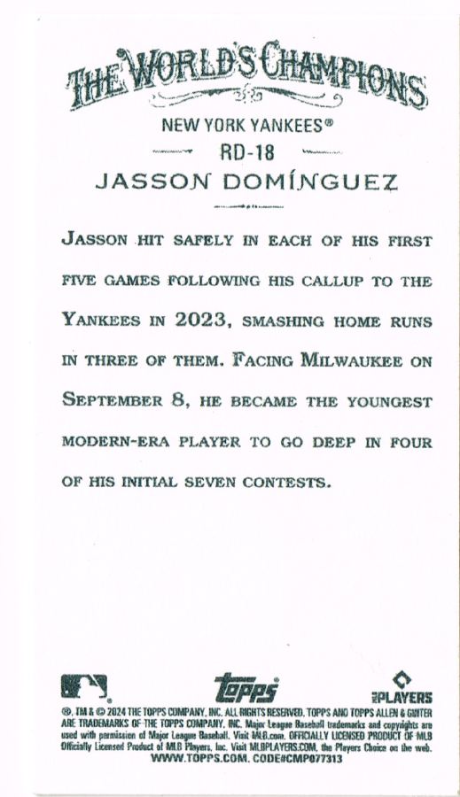 Reverso - Tarjeta Jasson Domínguez Topps 2024 #RD-18