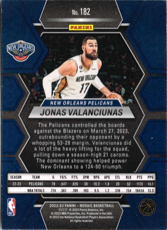 Reverso - Tarjeta Jonas Valanciunas Panini Mosaic 2022 #182