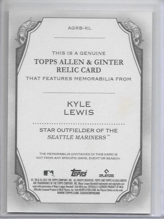Reverso - Tarjeta Kyle Lewis Topps 2022
