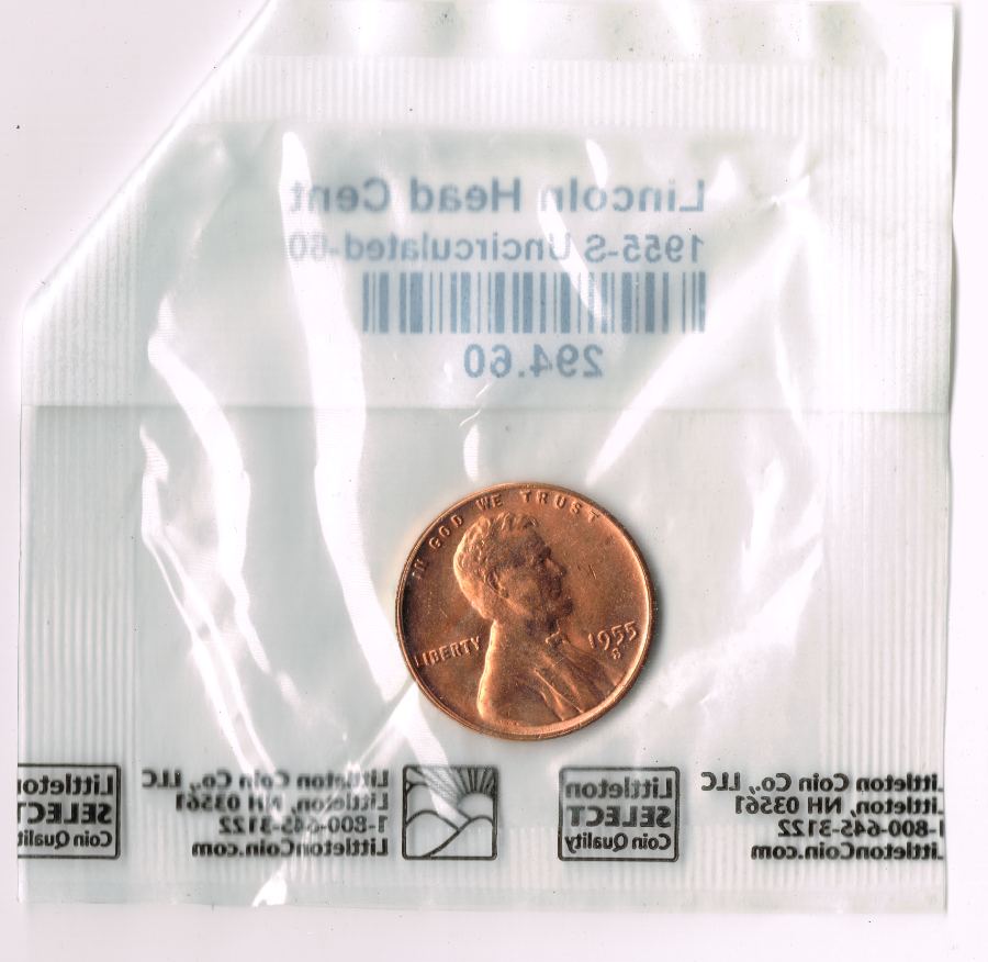 Tarjeta 1955-S Lincoln Wheat Cent United States Mint (San Francisco / Littleton) 1955 #294.60