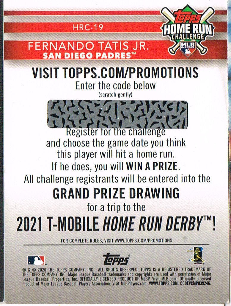 Reverso - Tarjeta Fernando Tatis Jr. Topps 2020 #HRC-19