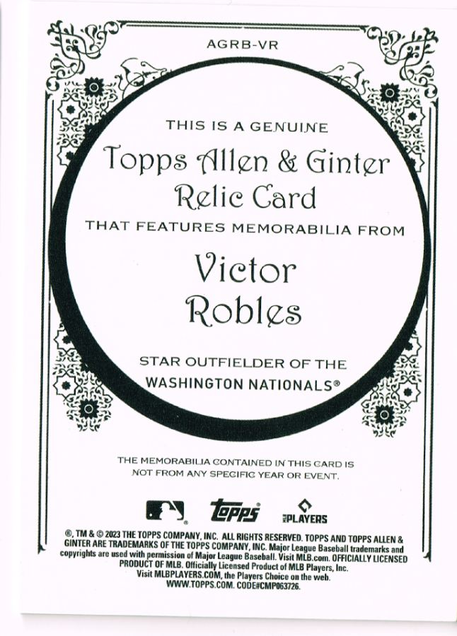 Reverso - Tarjeta Victor Robles Topps Allen & Ginter 2023