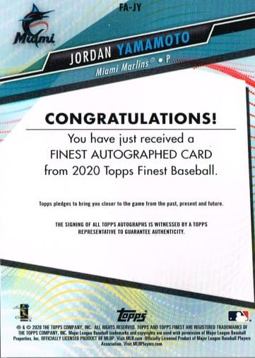 Reverso - Tarjeta Jordan Yamamoto Topps Finest 2020