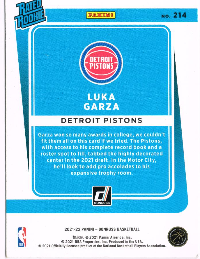 Reverso - Tarjeta Luka Garza Panini Donruss 2021 #214