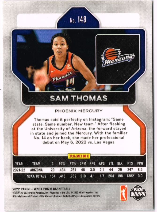 Reverso - Tarjeta Sam Thomas Panini WNBA Prizm 2022 #No. 148