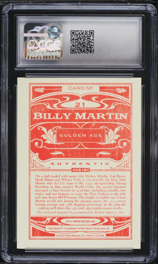 Reverso - Tarjeta Billy Martin Panini 2012 #21