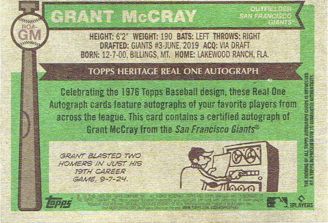 Reverso - Tarjeta Grant McCray Topps Heritage 2024