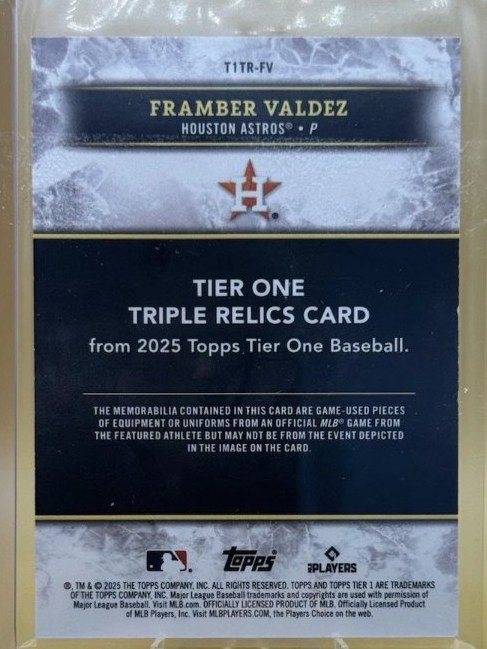 Reverso - Tarjeta Framber Valdez Topps Tier One 2025 #T1TR-FV