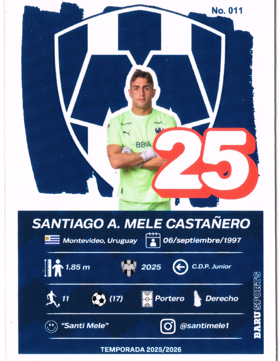 Reverso - Tarjeta Santiago A. Mele Castañero BARU SPORTS 2025 #No. 011