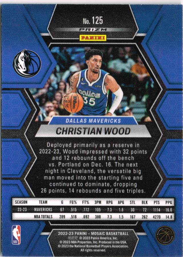 Reverso - Tarjeta Christian Wood Panini Mosaic 2022 #No. 125