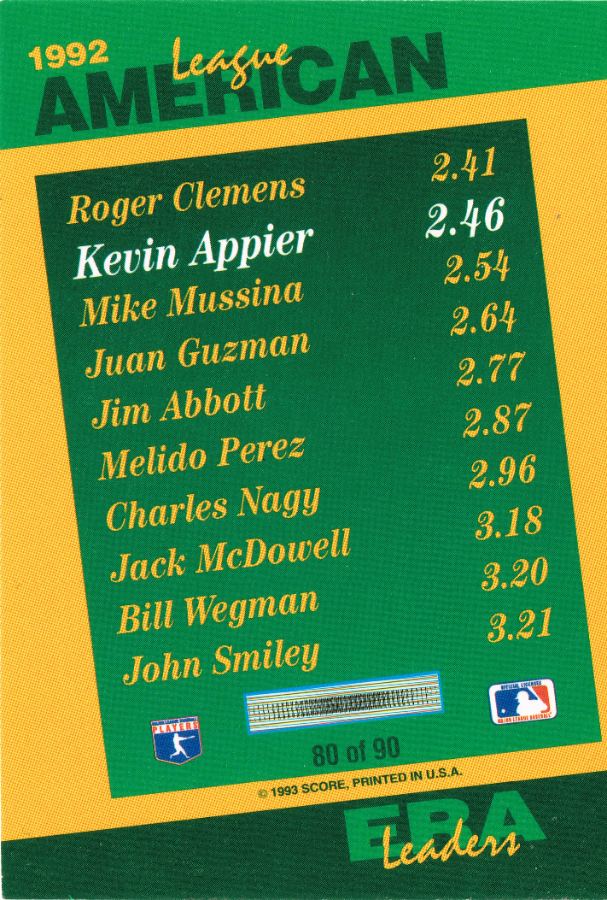 Reverso - Tarjeta Kevin Appier Score 1993 #80 of 90