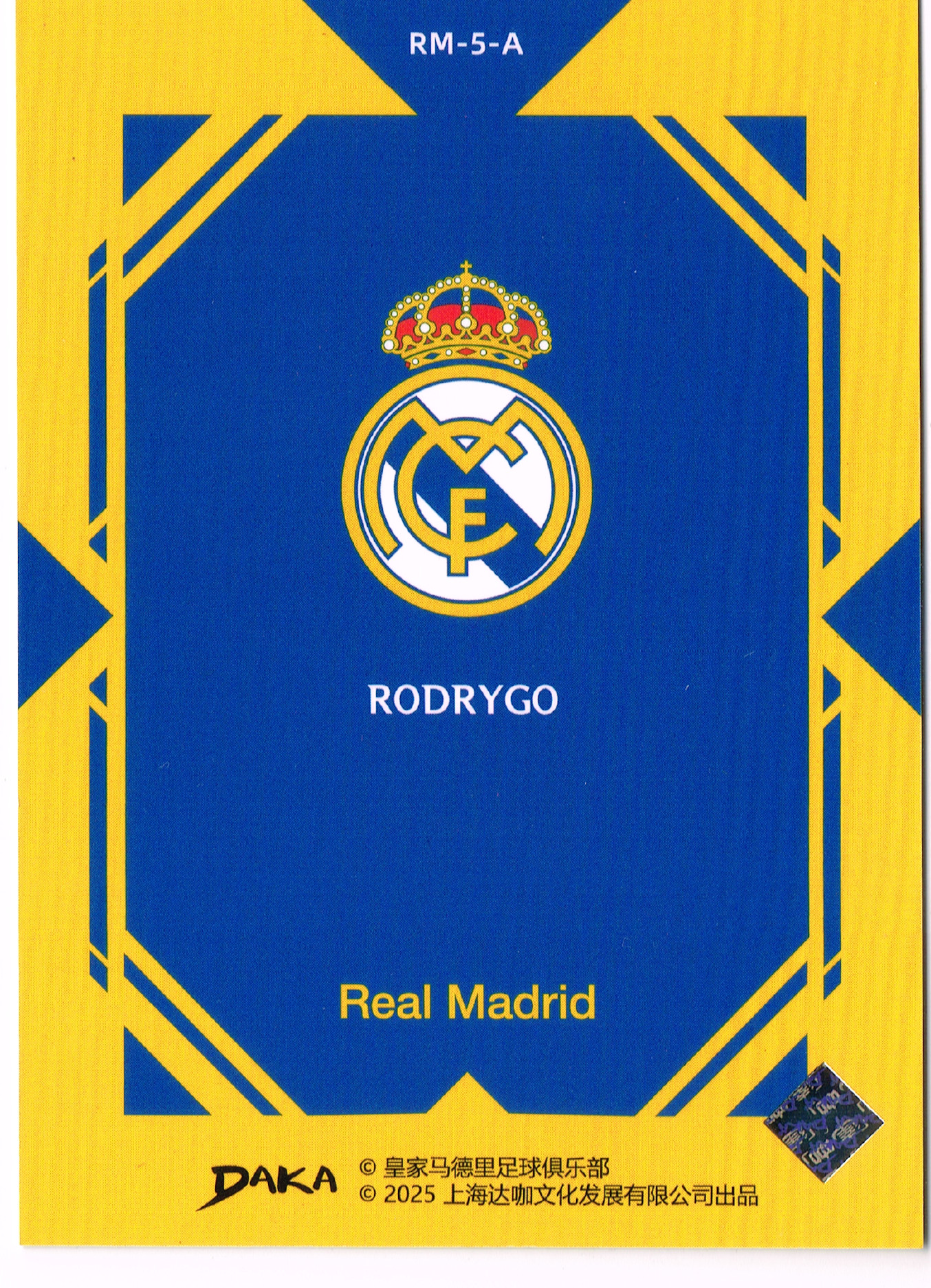 Reverso - Tarjeta Rodrygo DAKA 2025 #RM-5-A