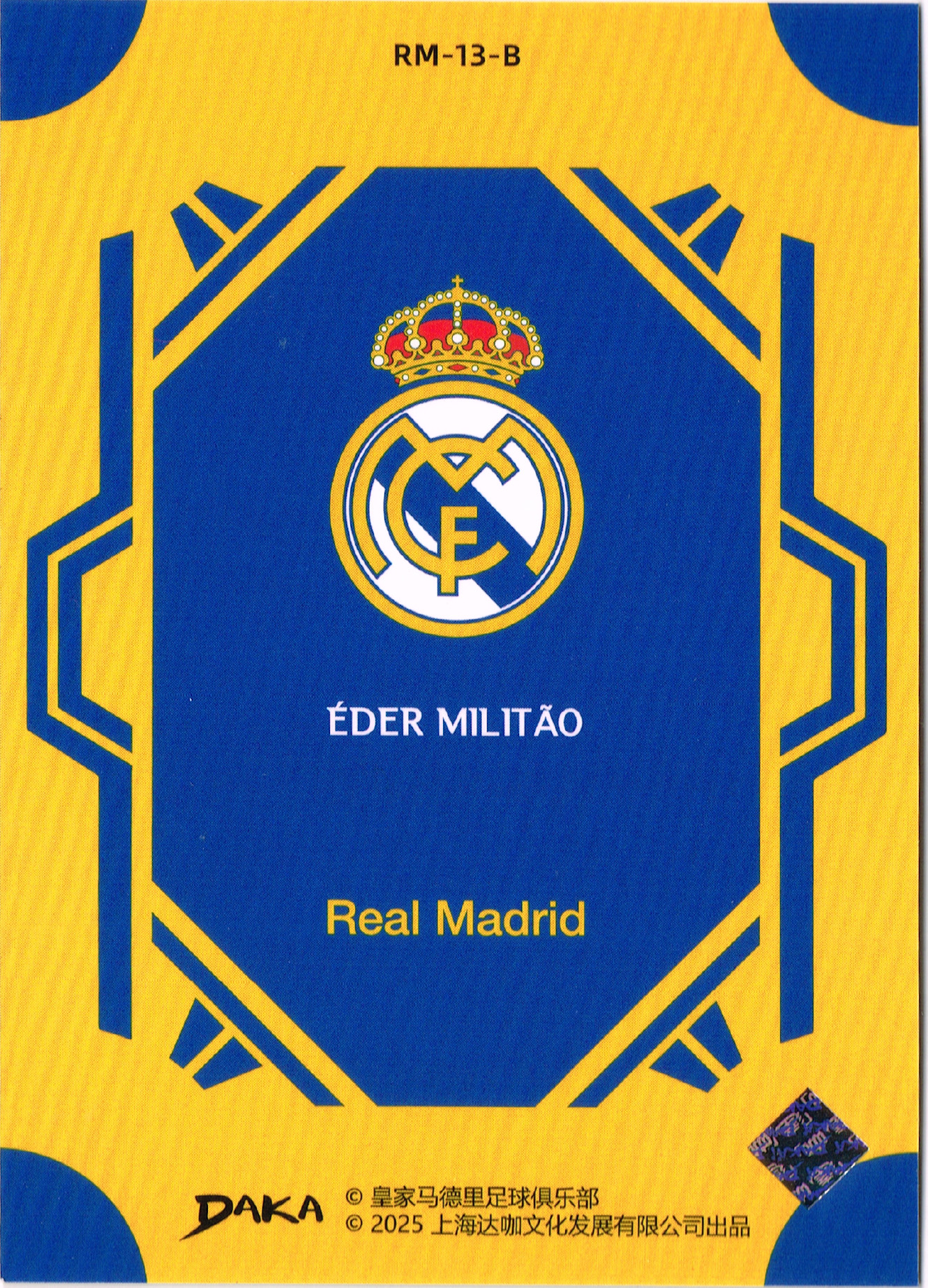 Reverso - Tarjeta Éder Militão DAKA 2025 #RM-13-B