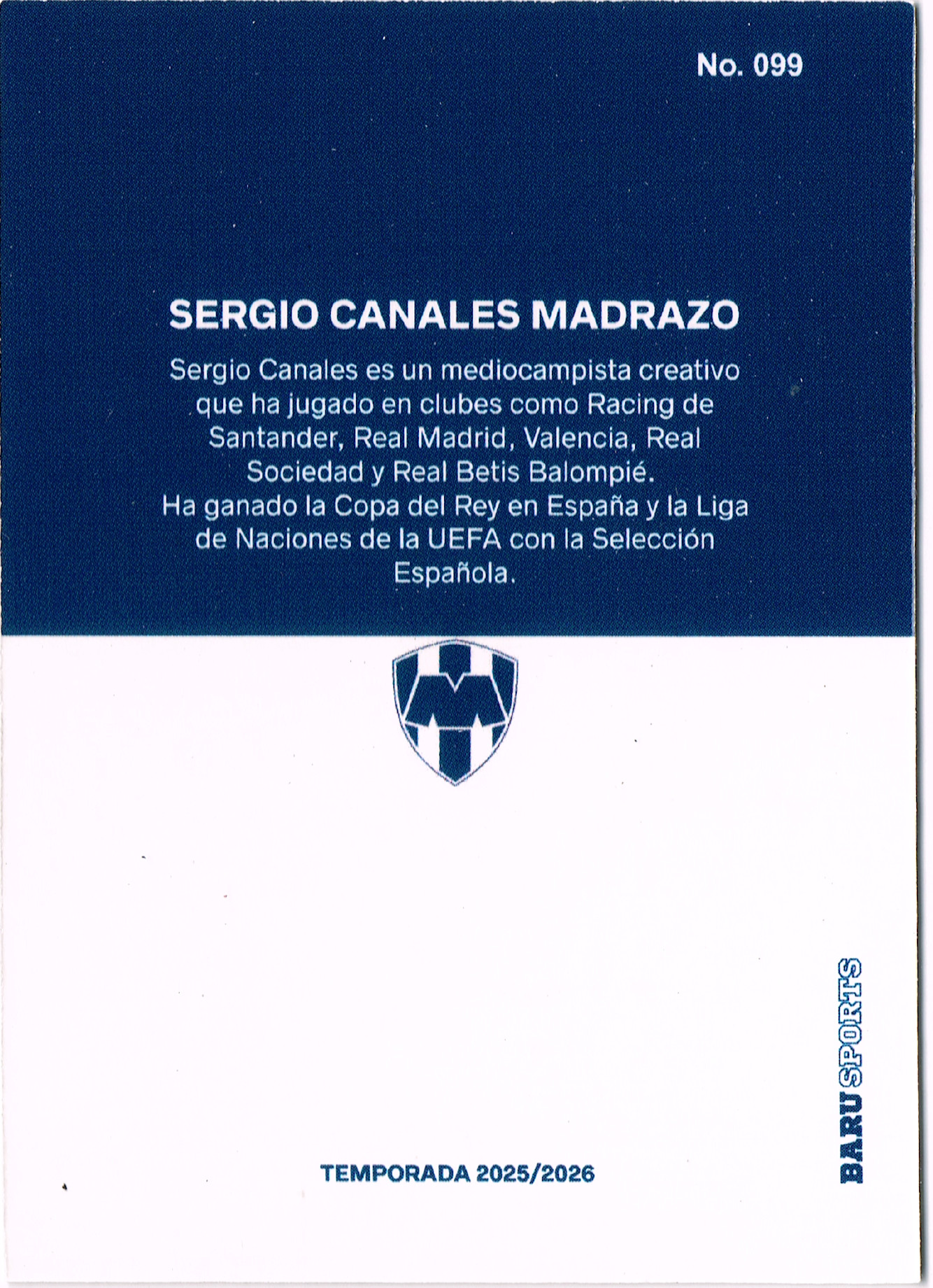 Reverso - Tarjeta Sergio Canales BARU SPORTS 2025 #No. 099