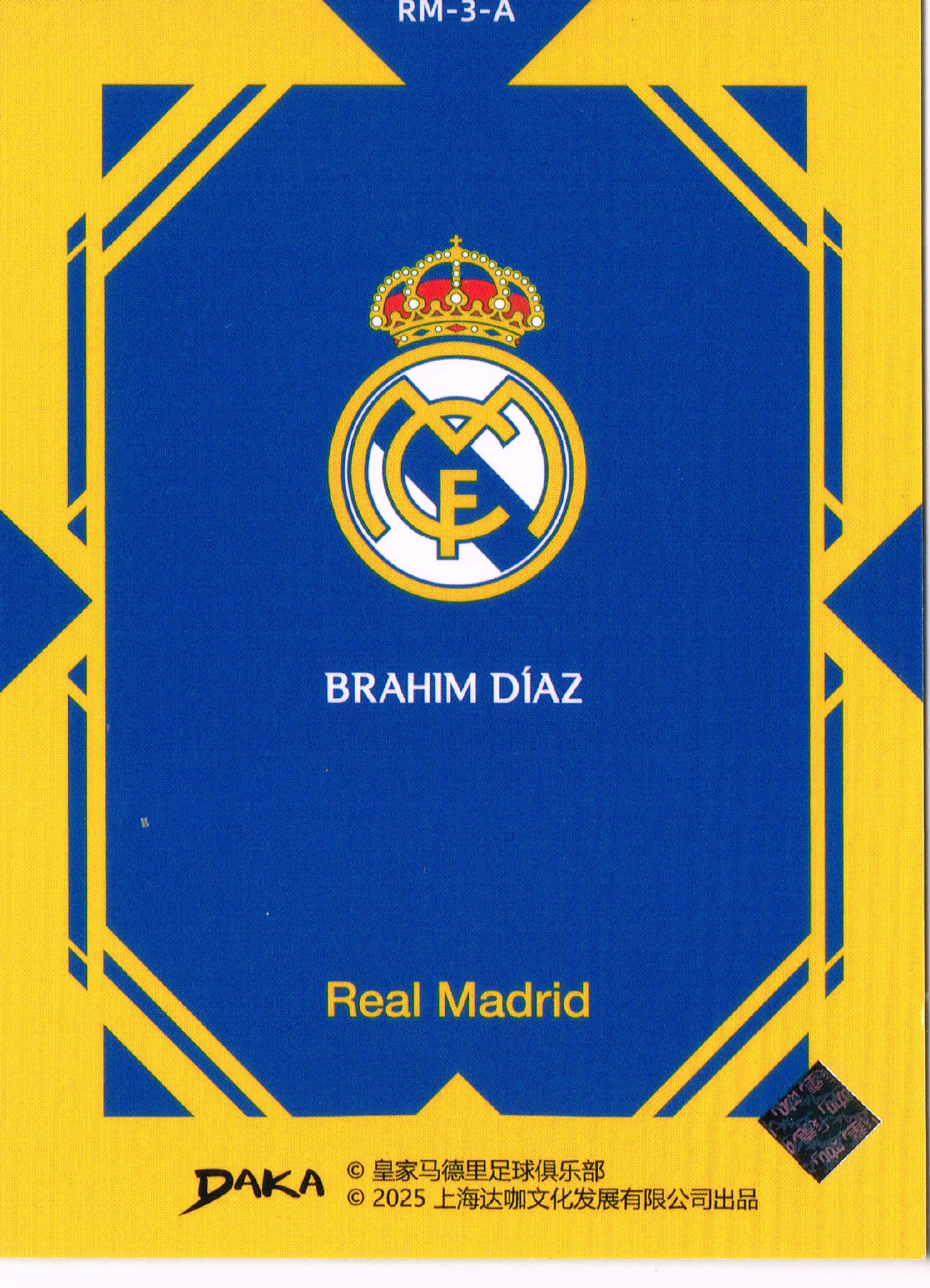 Reverso - Tarjeta Brahim Díaz DAKA 2025 #RM-3-A