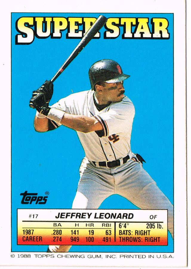 Reverso - Tarjeta Jeffrey Leonard Topps 1988 #17