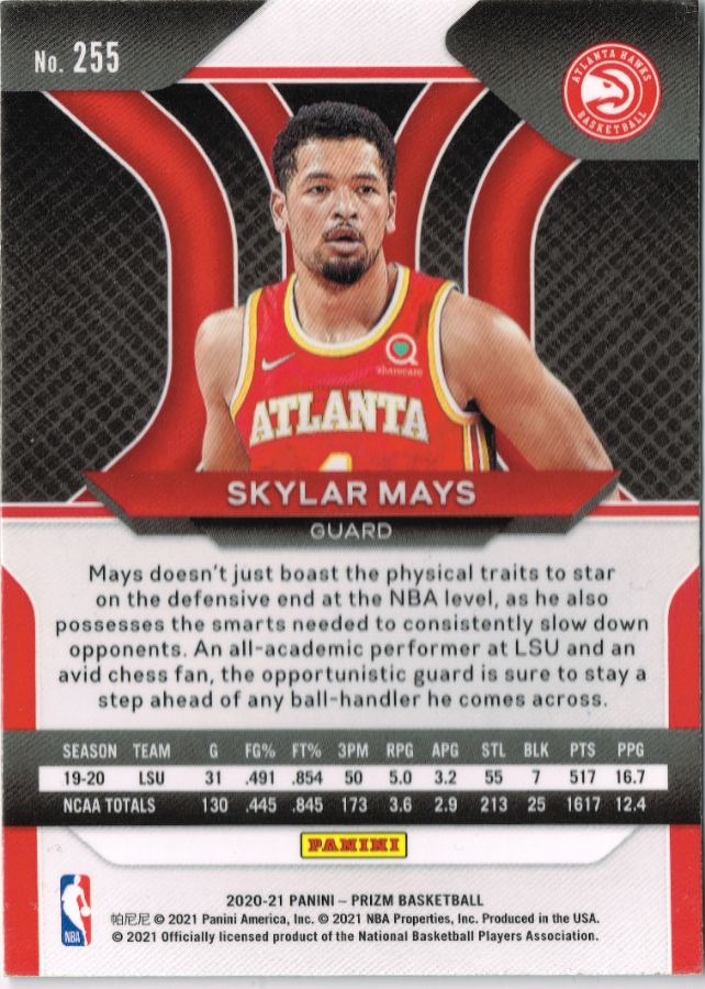 Reverso - Tarjeta Skylar Mays Panini Prizm 2020 #255