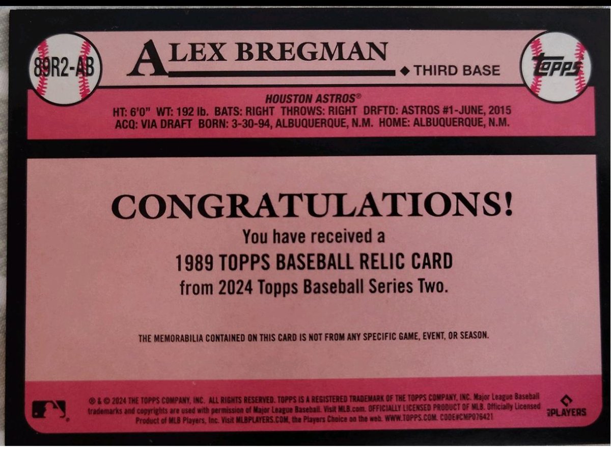 Reverso - Tarjeta Alex Bregman Topps 2024 #89R2-AB