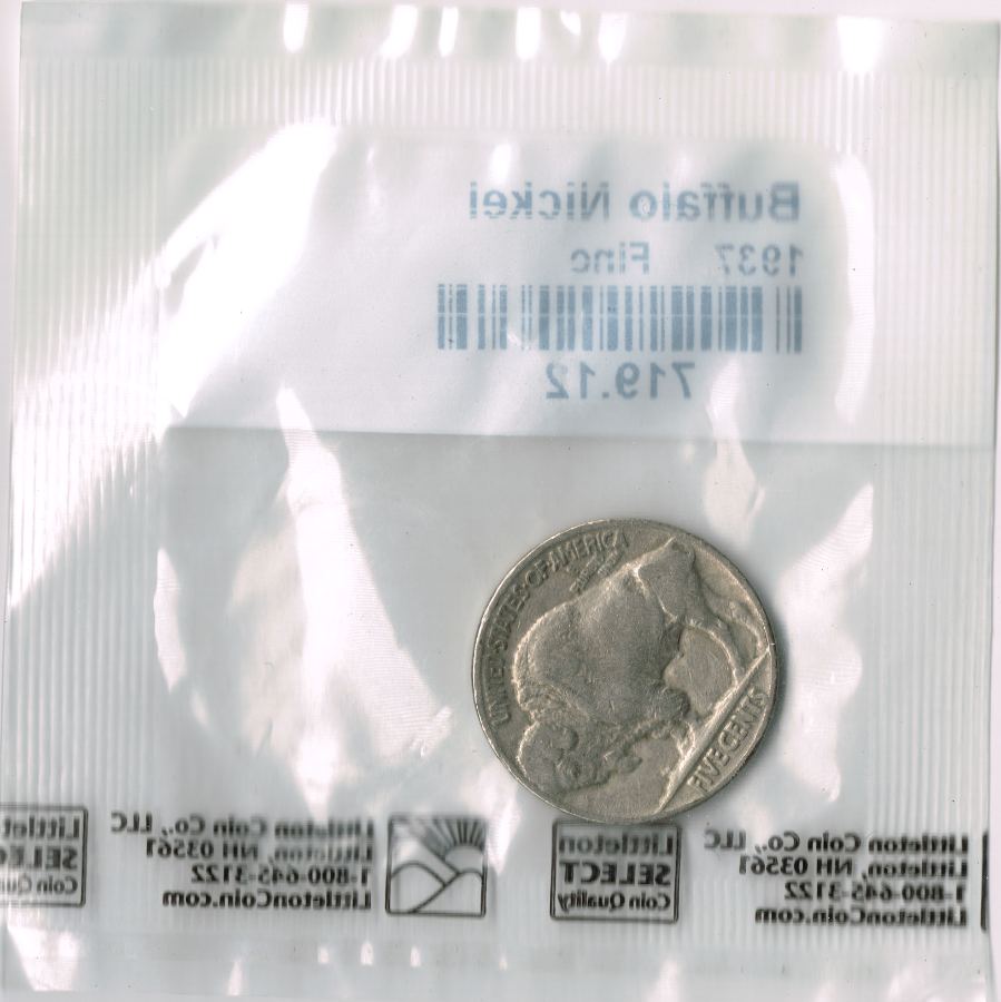 Reverso - Tarjeta 1937 Buffalo Nickel United States Mint (Littleton Coin Co.) 1937 #719.12