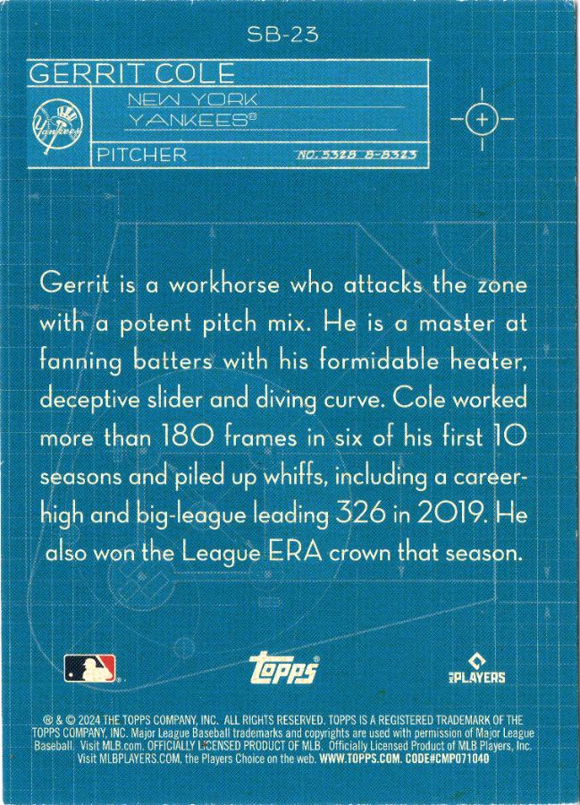 Reverso - Tarjeta Gerrit Cole Topps 2024 #SB-23
