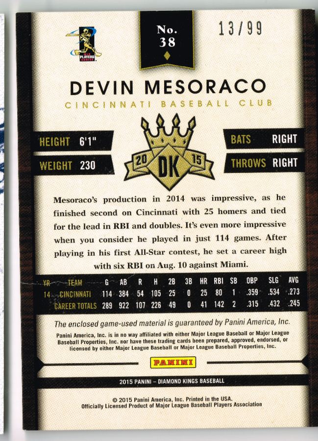 Reverso - Tarjeta Devin Mesoraco Panini 2015 #38